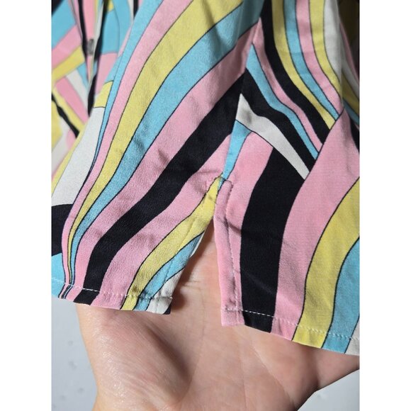 Mel & Lisa Womens 100% Silk Multicolor Abstract Button-Up Blouse Size 10 Artsy - Picture 9 of 11